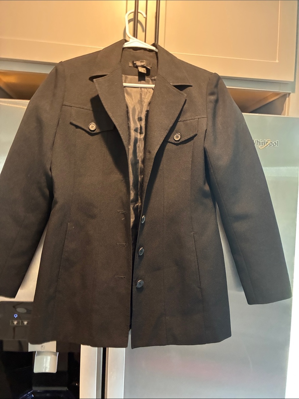 Women's Black Pea Coat with Button Front